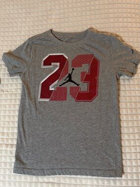 Jordan Kids Gray Tee with Red '23' and Black Jumpman